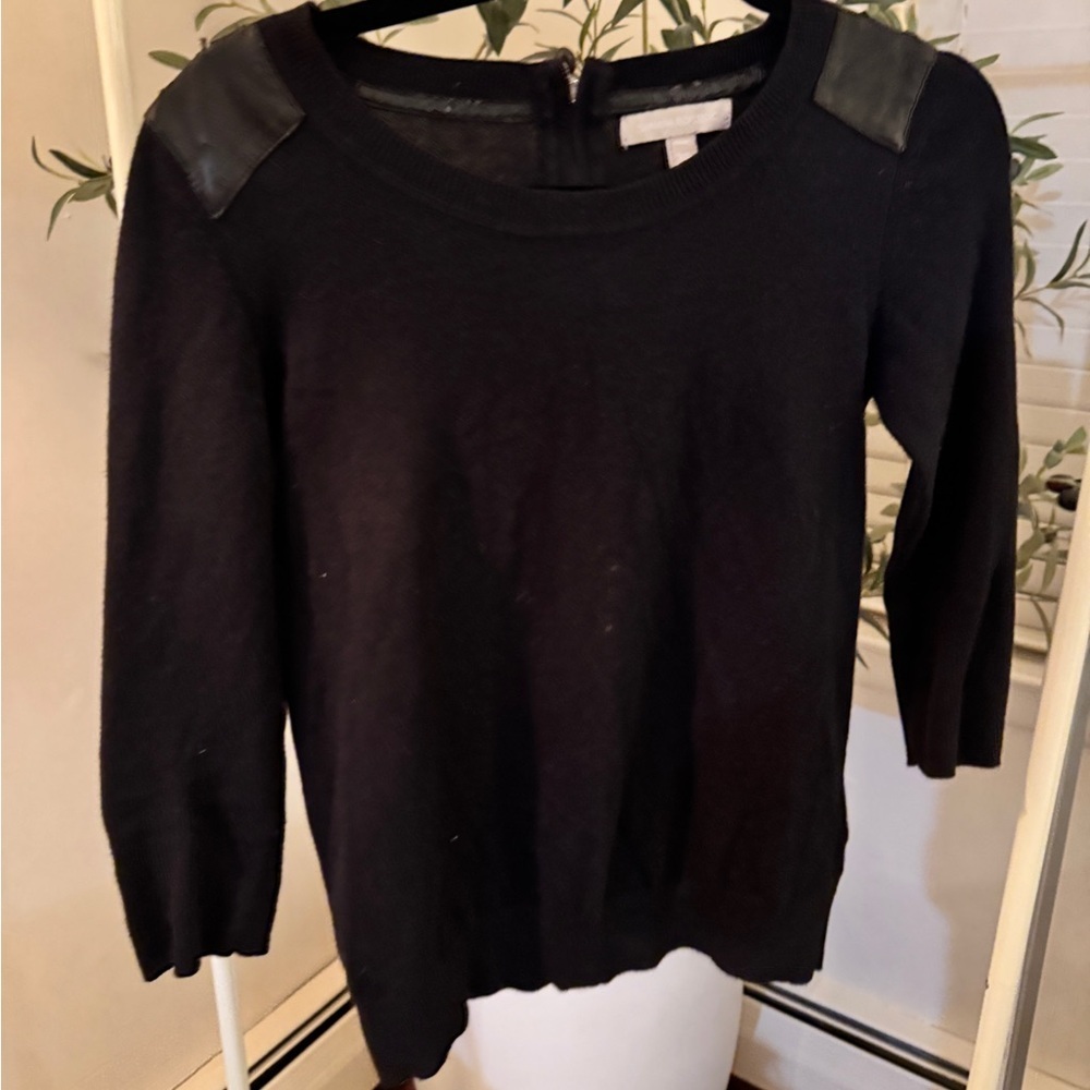 Banana republic Black Sweater with Leather Accents